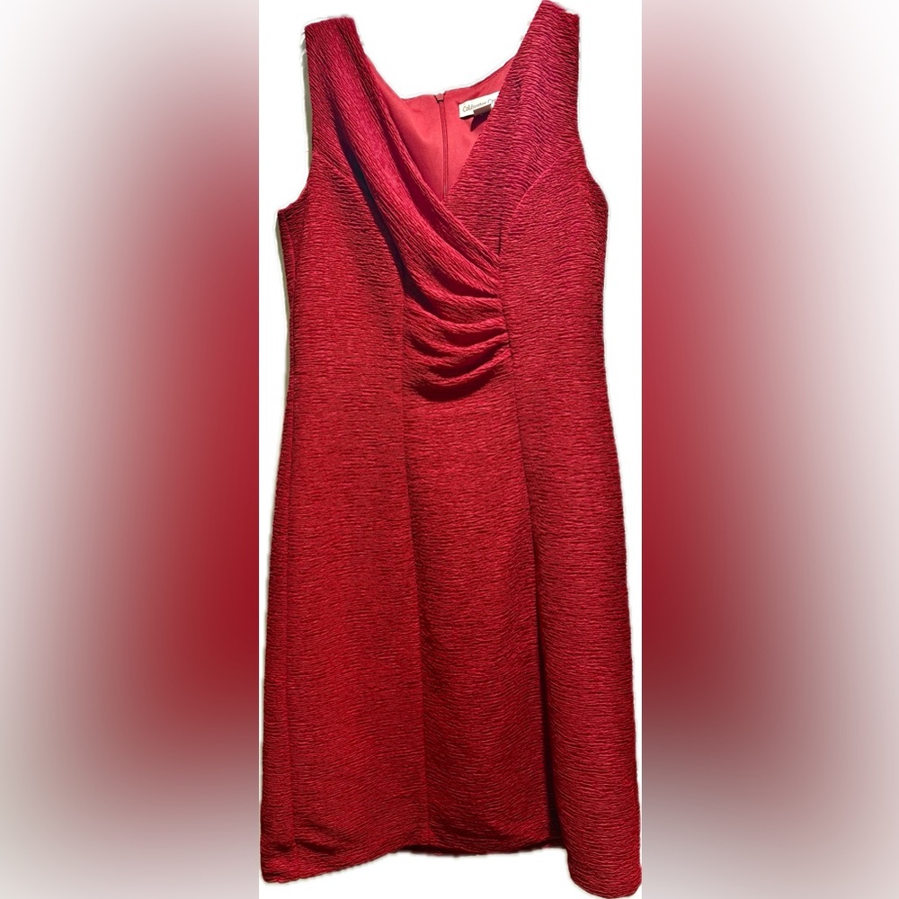 Coldwater creek red ruched v-neck sheath dress 8